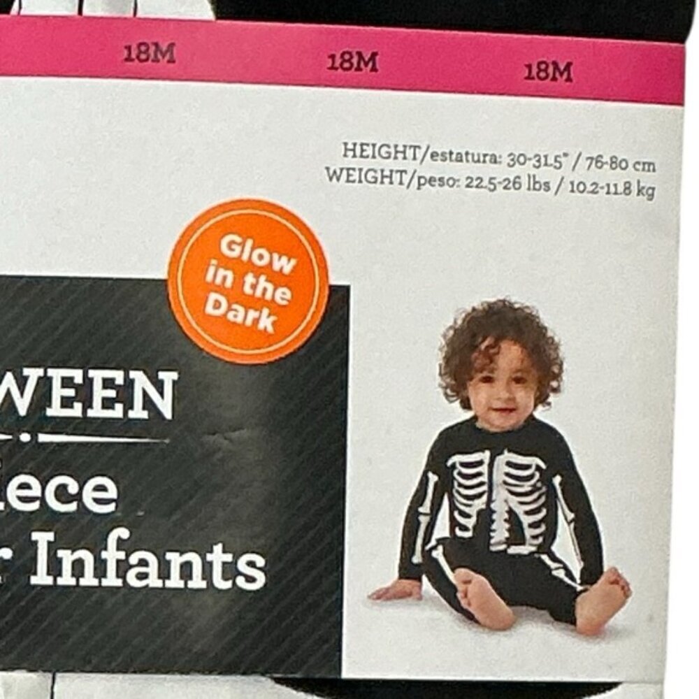 Halloween Skeleton Glow in Dark Sleeper 1 Piece Costume Baby Infant 18 Months - Picture 9 of 16